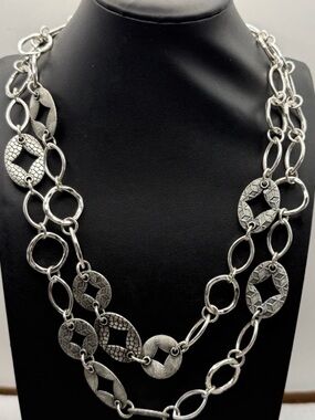 Juicy Couture Vintage Silver Tone Multi-Link Layered Necklace Crown Tag 24"
